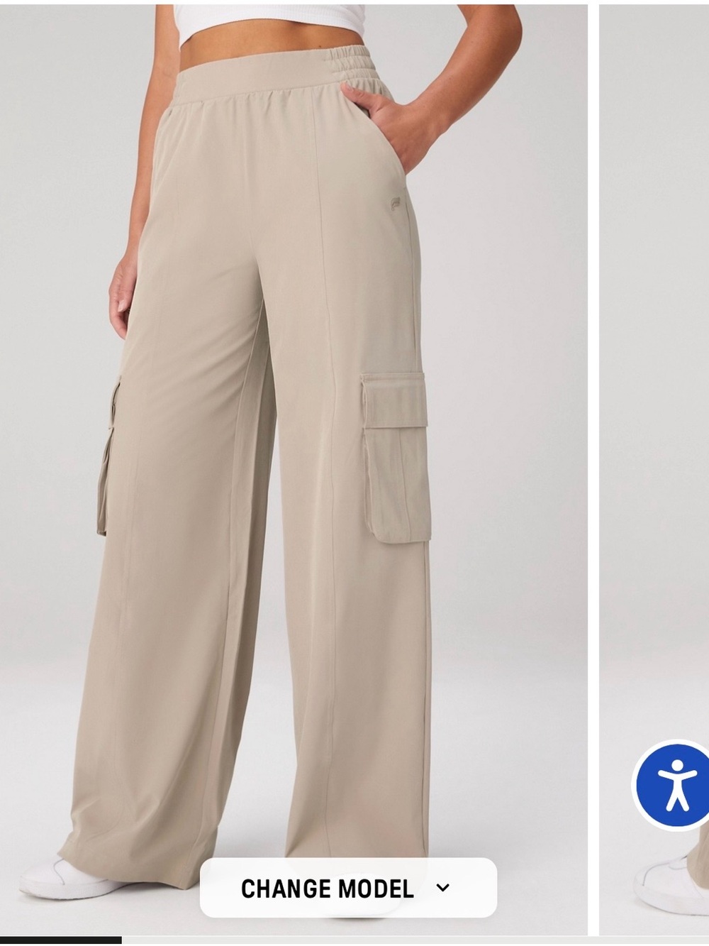 Fabletics Wide-Leg Cargo Pants in Light Beige
